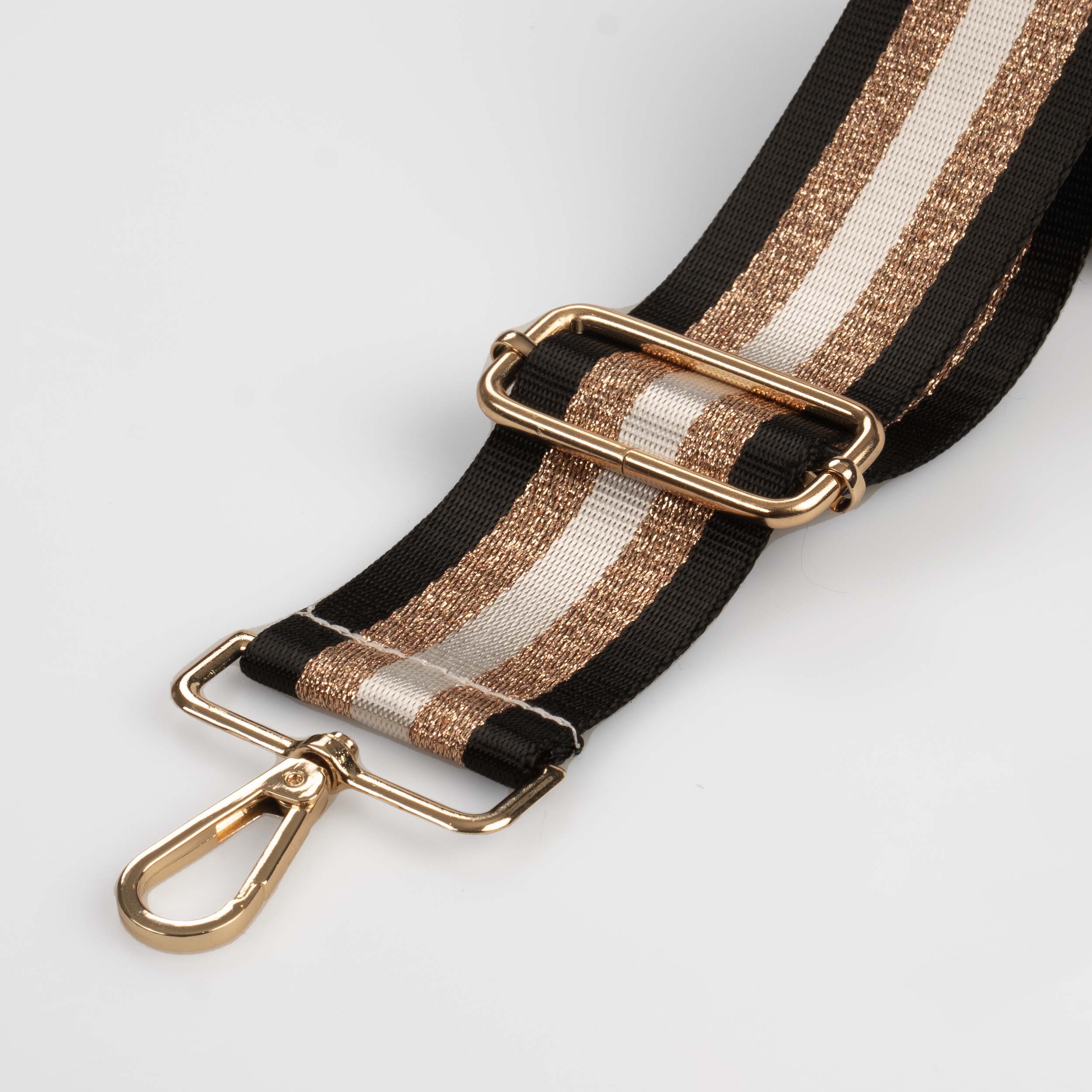 Black and Gold Metallic Stripe Bag Strap