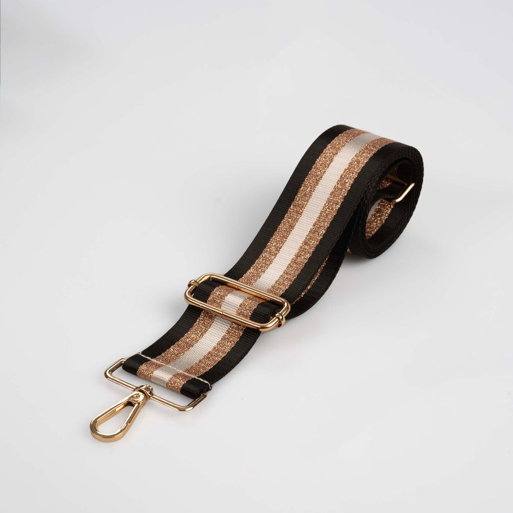 Black and Gold Metallic Stripe Bag Strap