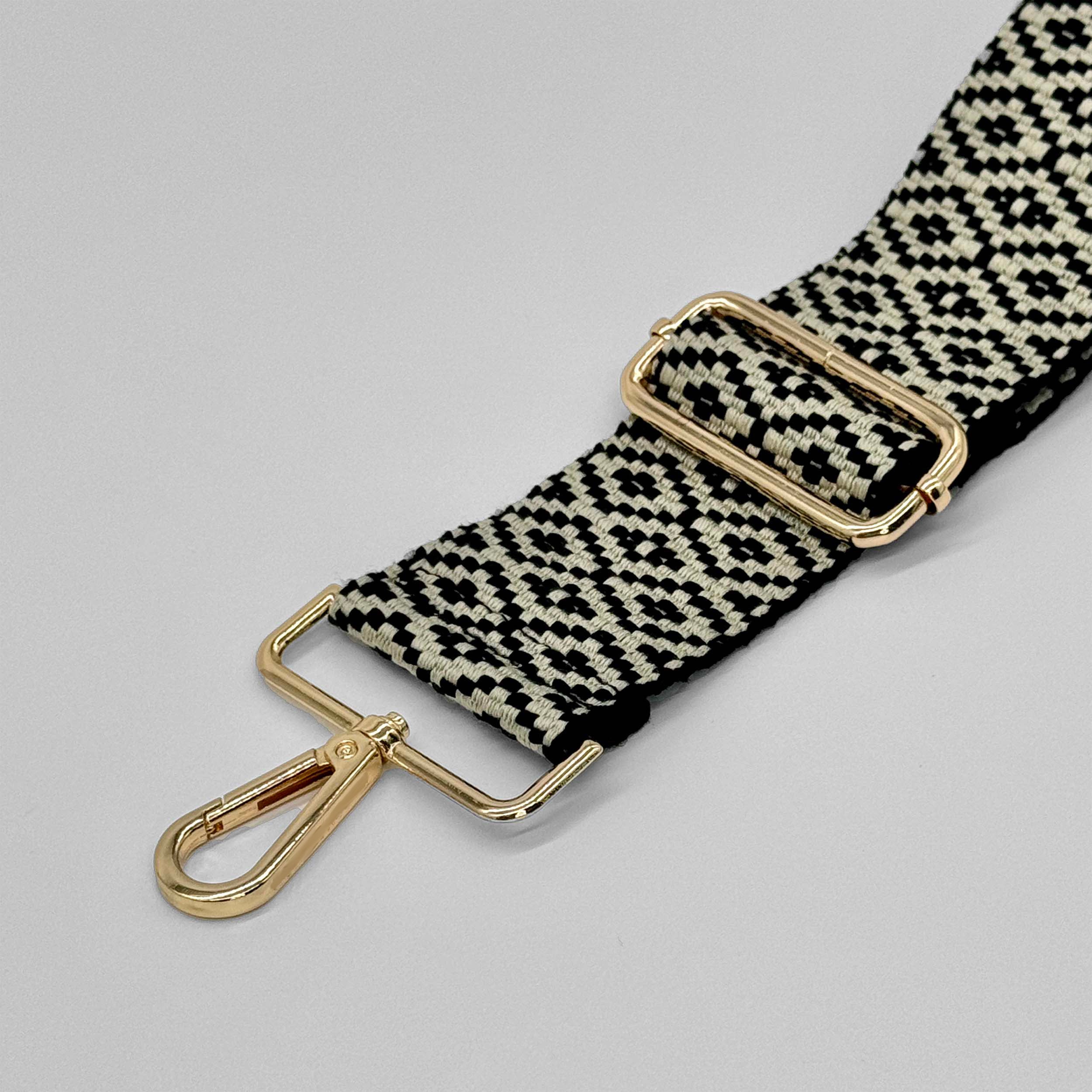 Black and Stone Woven Mosaic Bag Strap