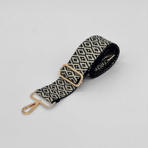 Black and Stone Woven Mosaic Bag Strap