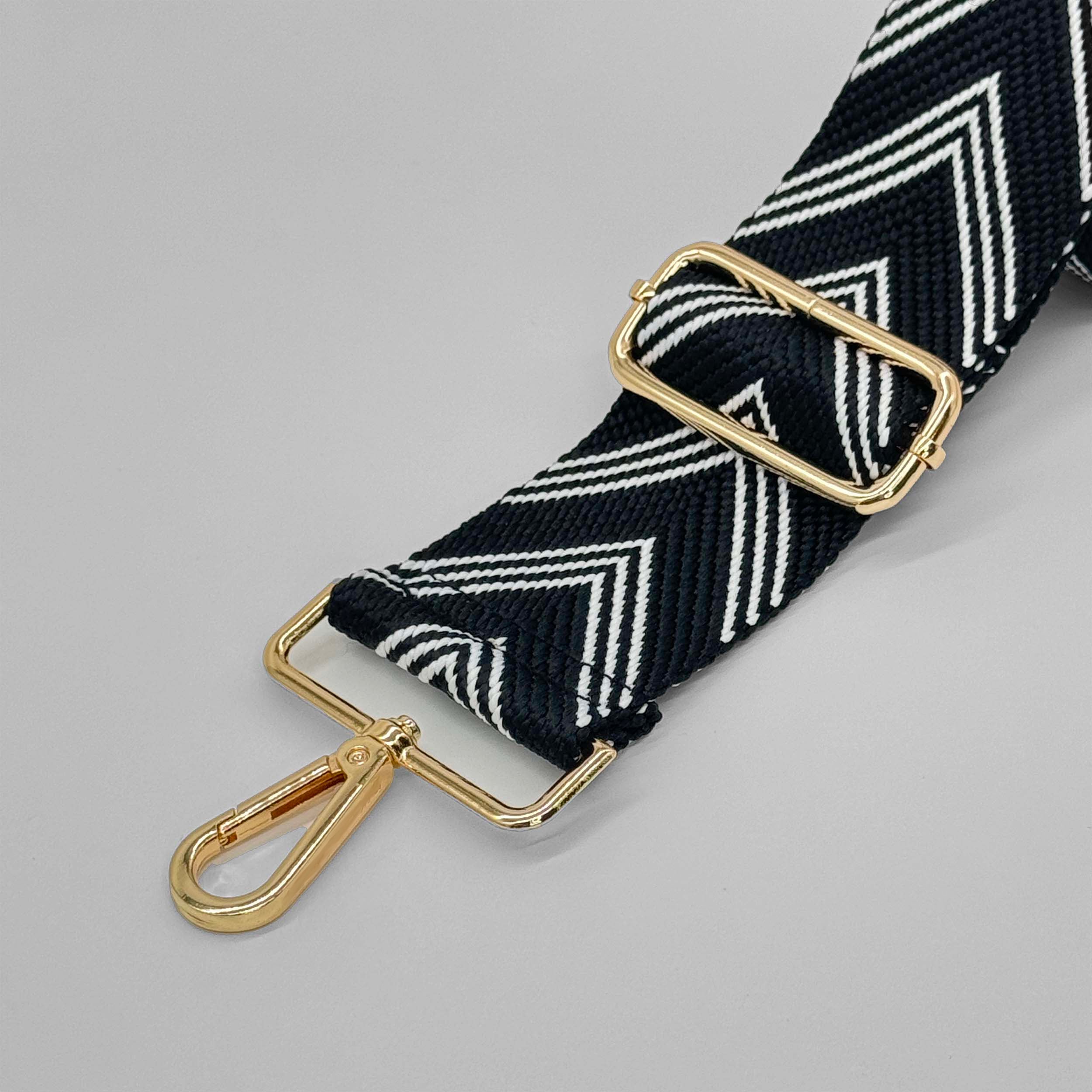 Black and White Herringbone Bag Strap