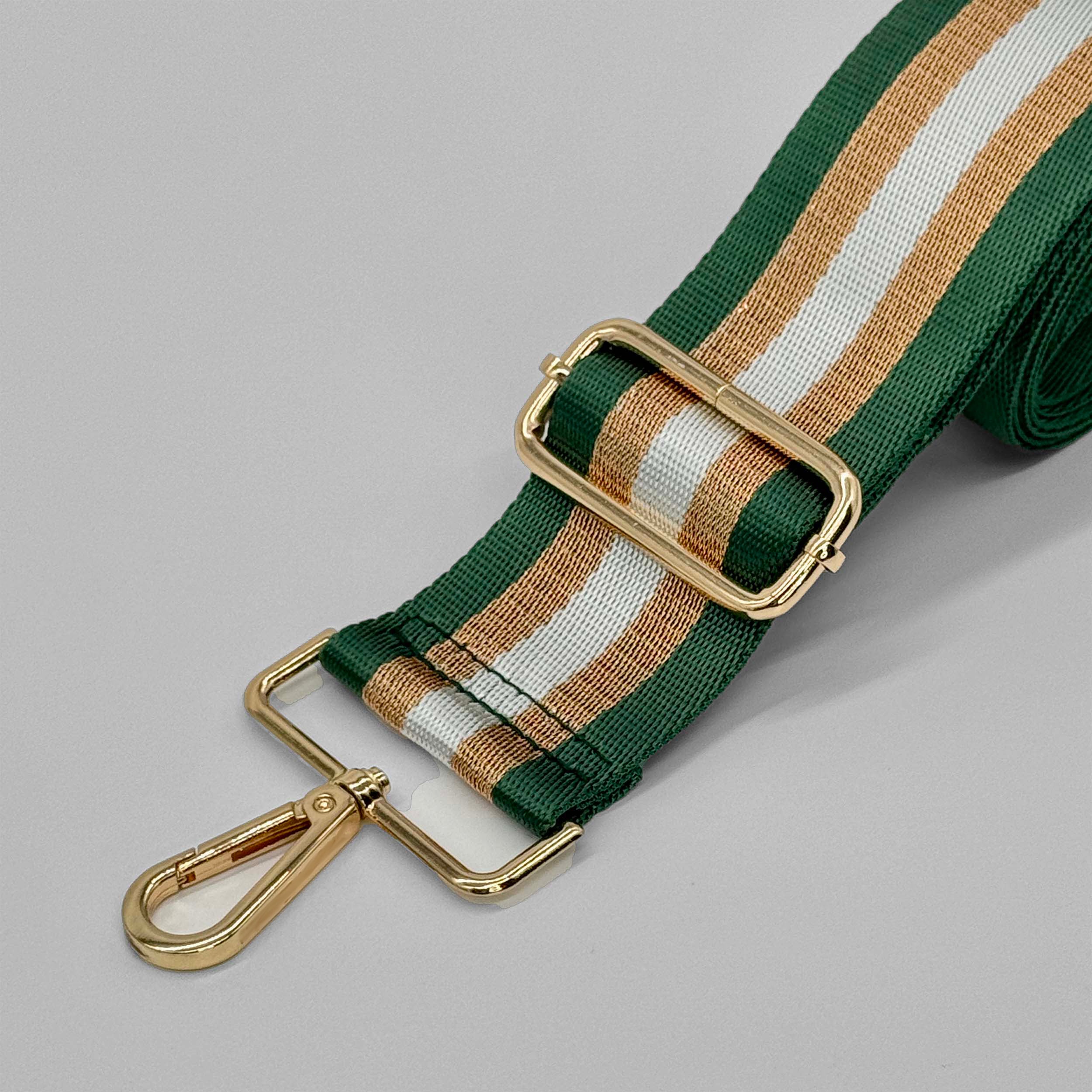 Green and Gold Metallic Stripe Bag Strap