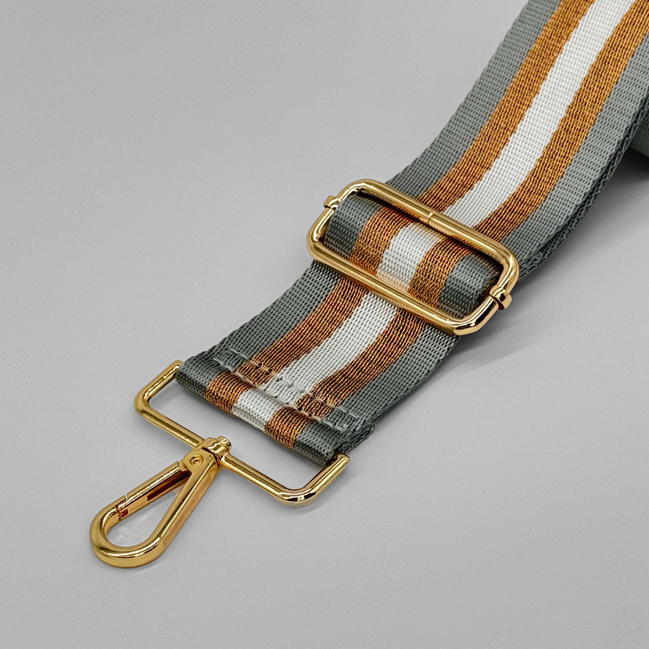 Grey and Gold Metallic Stripe Bag Strap
