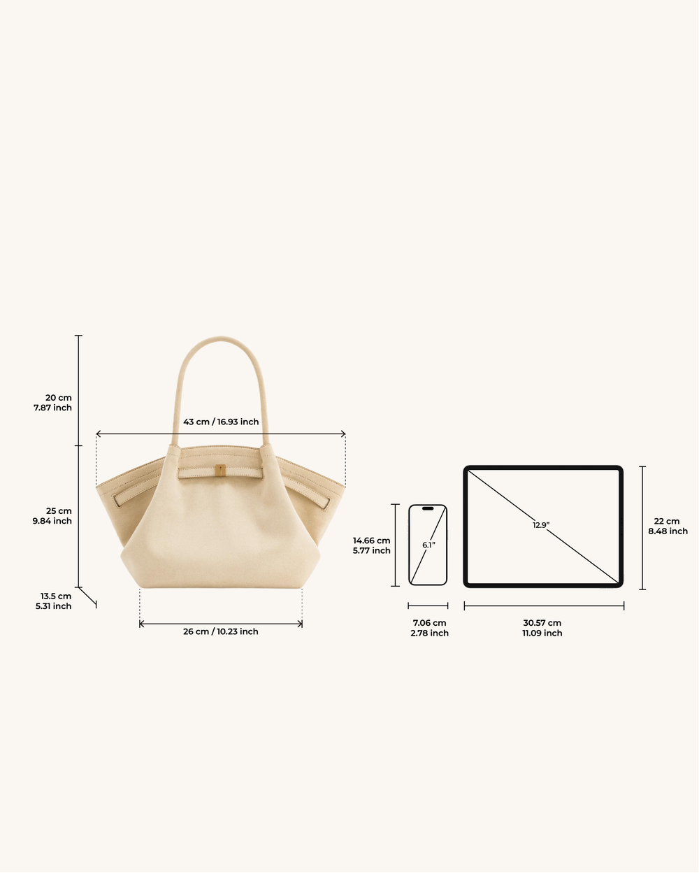 Nora Tote - Ivory( Soft Suede)
