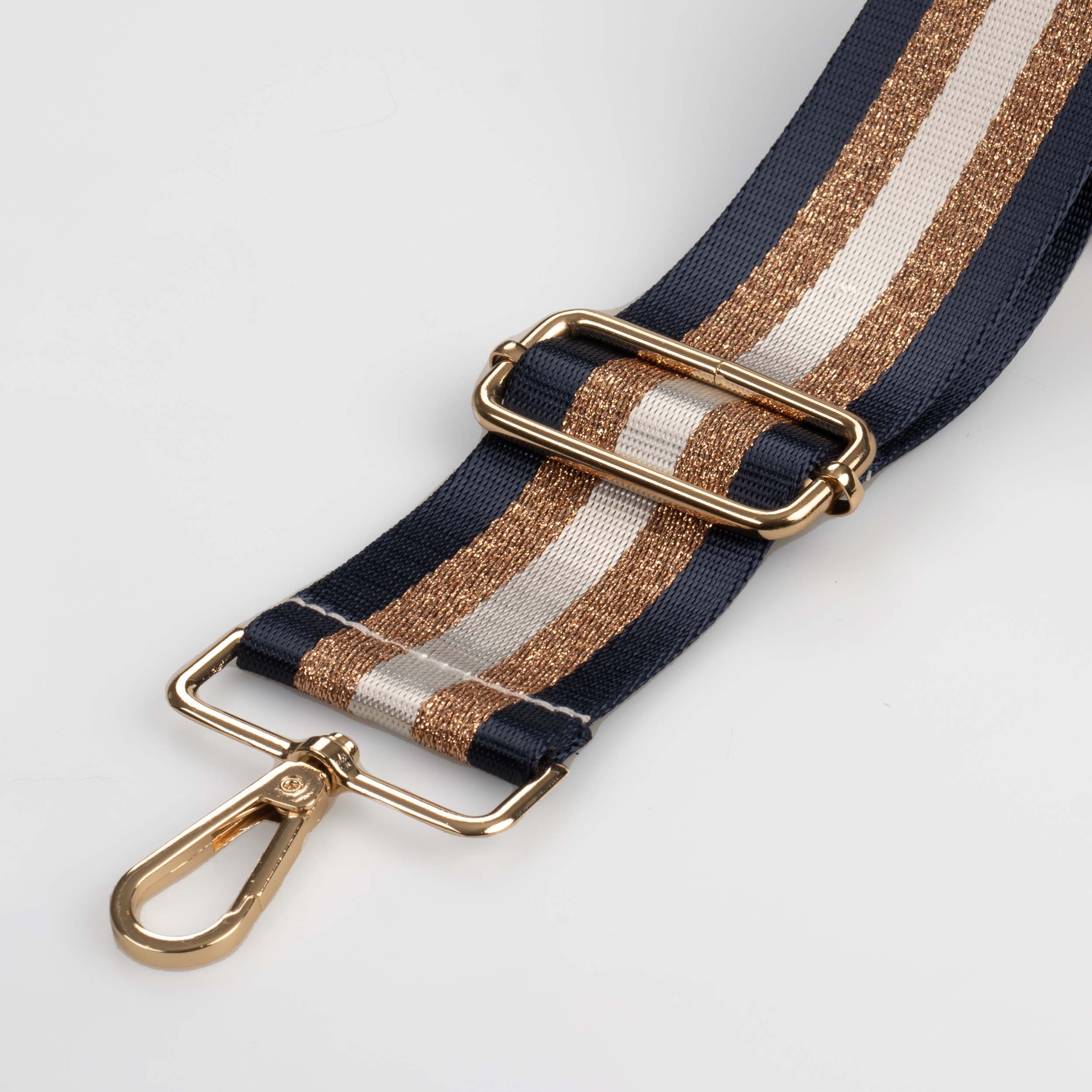 Navy and Gold Metallic Stripe Bag Strap