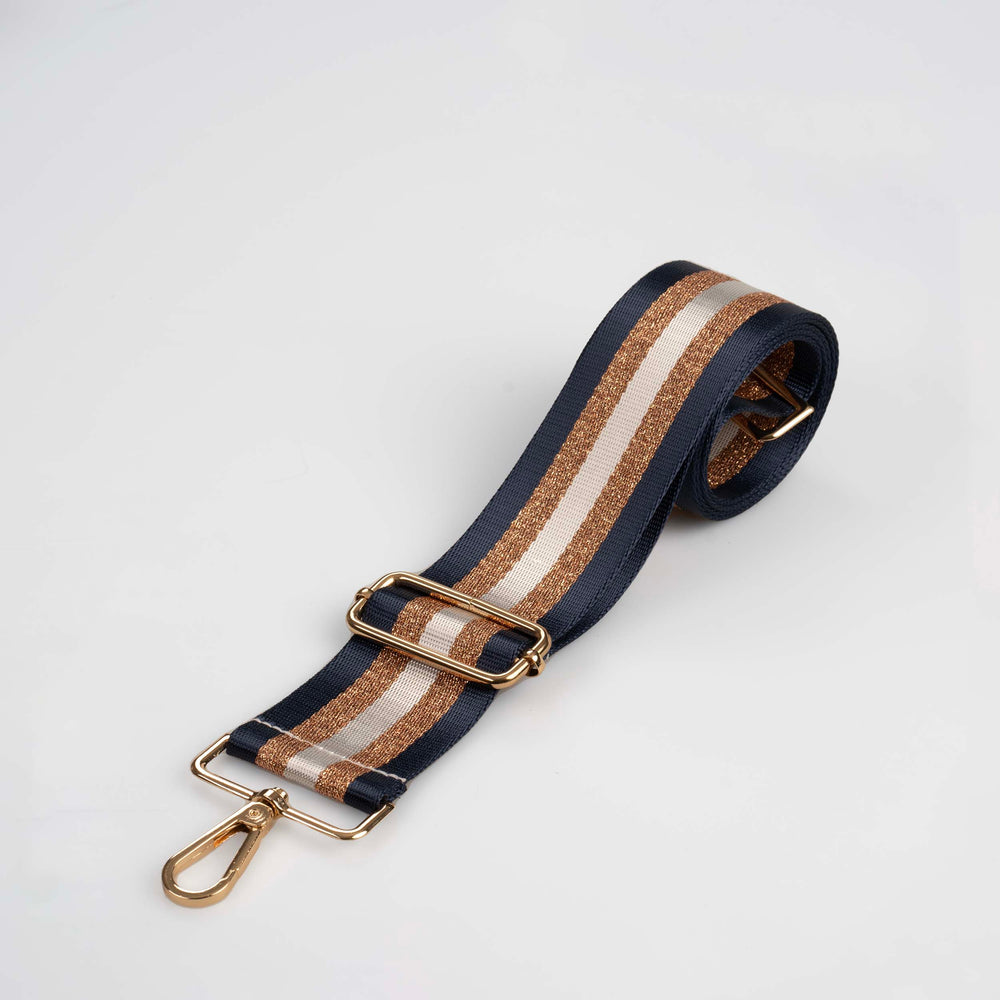 Navy and Gold Metallic Stripe Bag Strap
